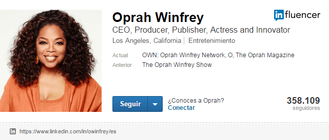 Cuentas de LinkedIn de famosos: Oprah Winfrey